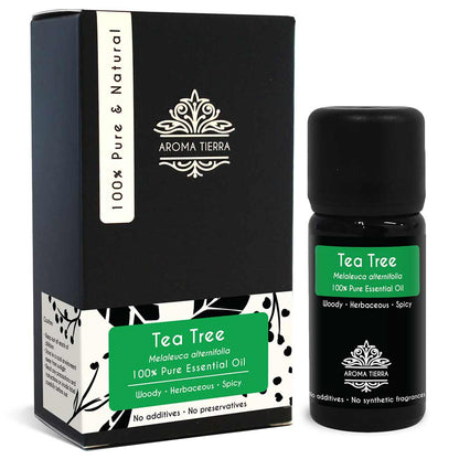 Aroma Tierra Tea Tree essential oil natural decongestant, purifiers air and fights infections for diffuser.