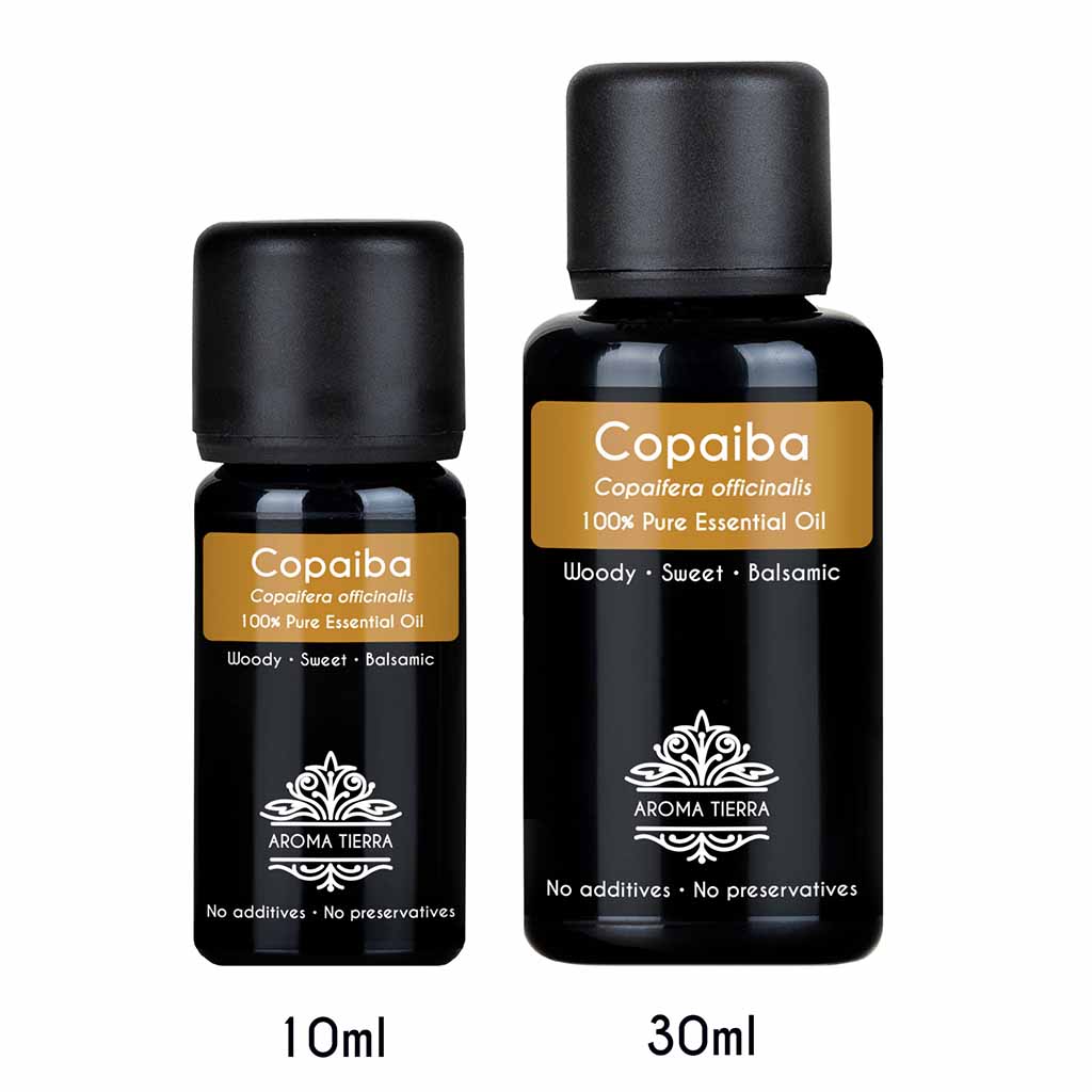 Aroma Tierra Pure Copaiba essential oil from Brazil, reduce inflammation,  arthritis, muscle pain, joint inflammation,  fibromyalgia, back pain.
