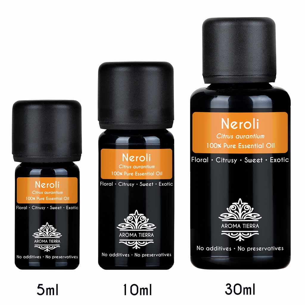 Aroma Tierra Natural Neroli essential oil available sizes. 