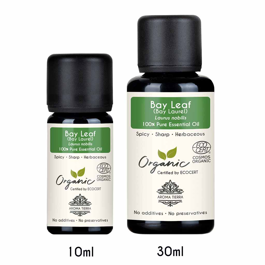 Aroma Tierra Organic Bay leaf essential oil best for diffusers promotes mental clarity and focus, boost immune system, food grade.  