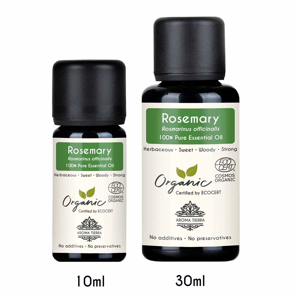 Aroma Tierra Organic Rosemary essential oil controls dandruff, promotes beard growth.
