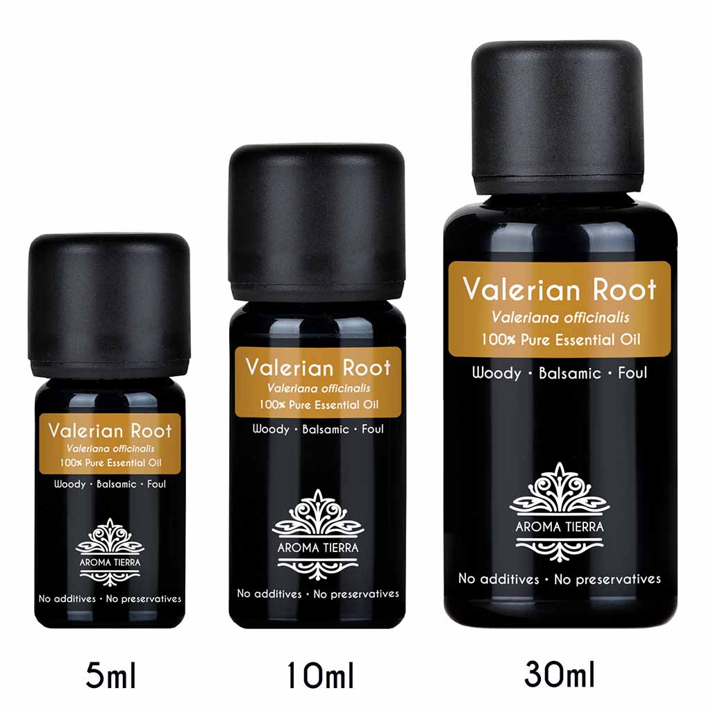 Aroma Tierra Pure Valerian Root essential oil from China, antioxidant, natural sedative, anti-inflammatory.