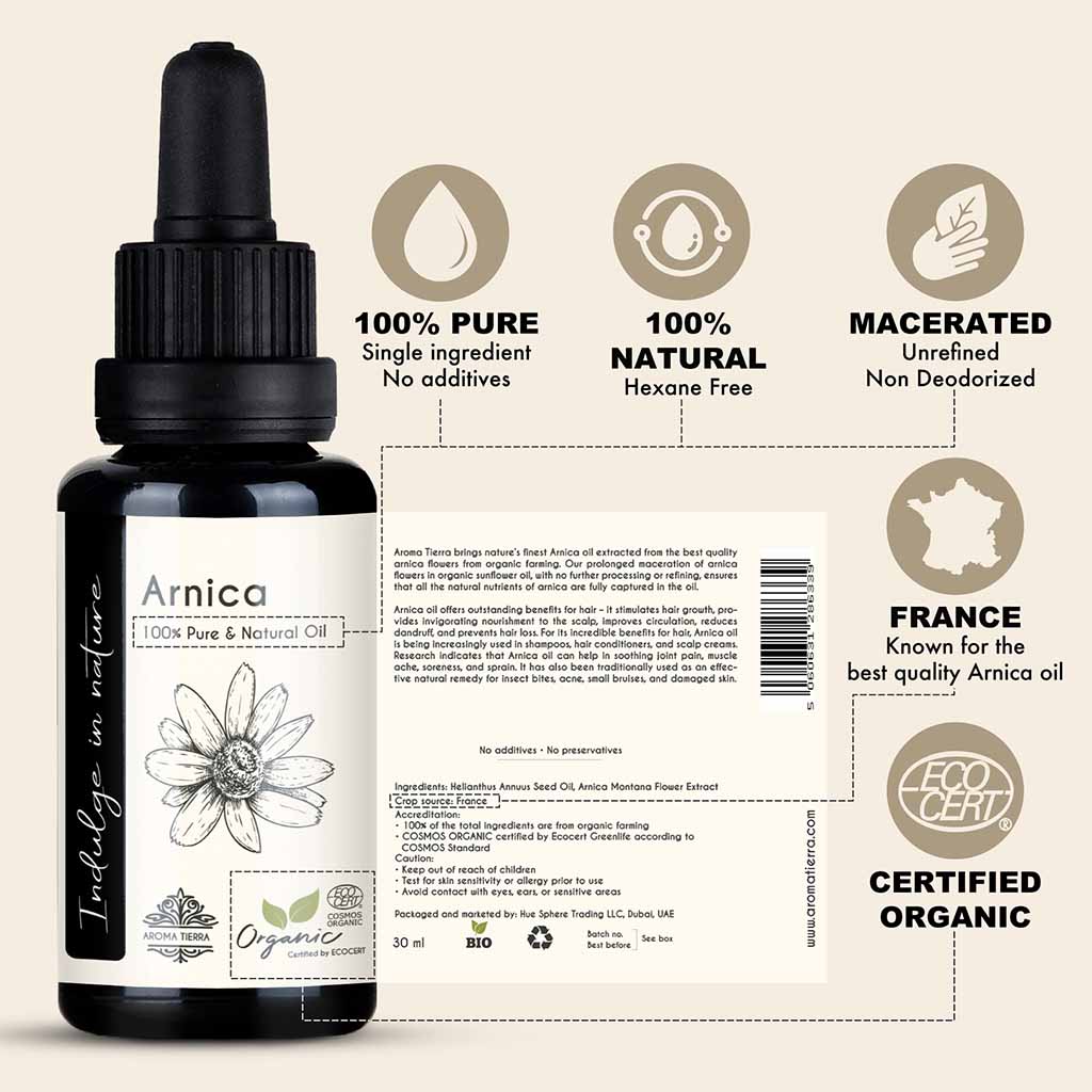  Organic Arnica oil  from France, aids muscle soreness and joint pains. 