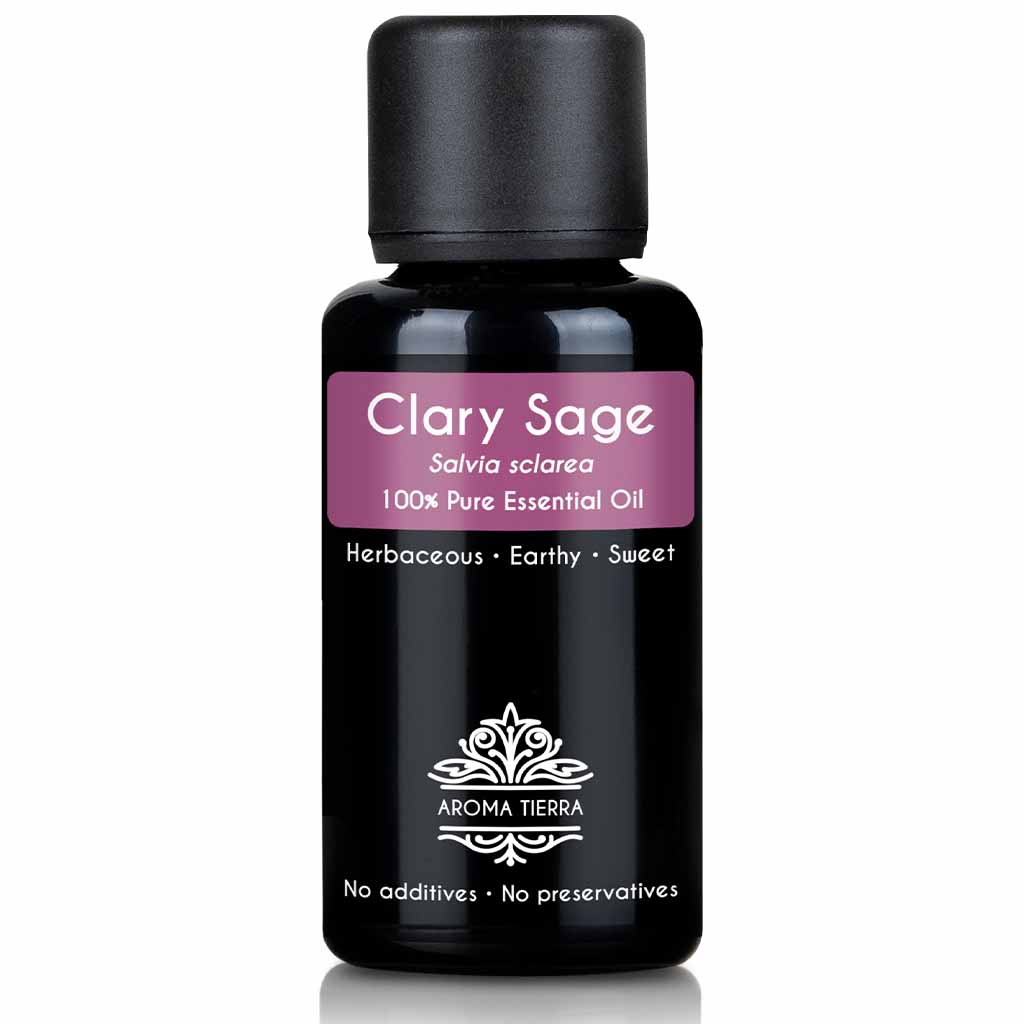 Aroma Tierra natural and pure clary sage essential oil therapeutic grade, 30 ml. .