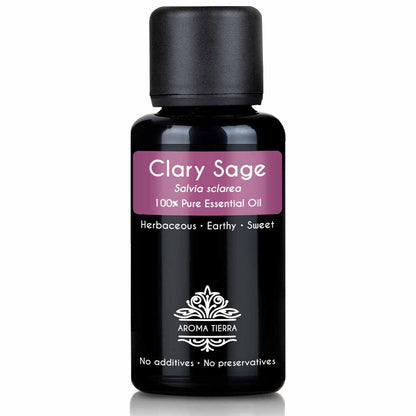 Aroma Tierra natural and pure clary sage essential oil therapeutic grade, 30 ml. .