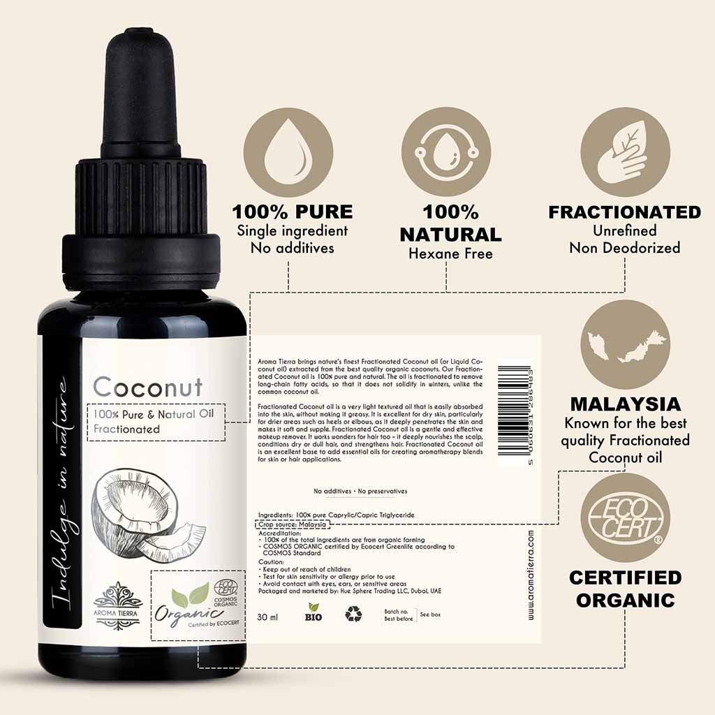  Organic Fractionated Coconut Oil  from Malaysia smoothens  hair cuticle, reduces frizz and flyaway.