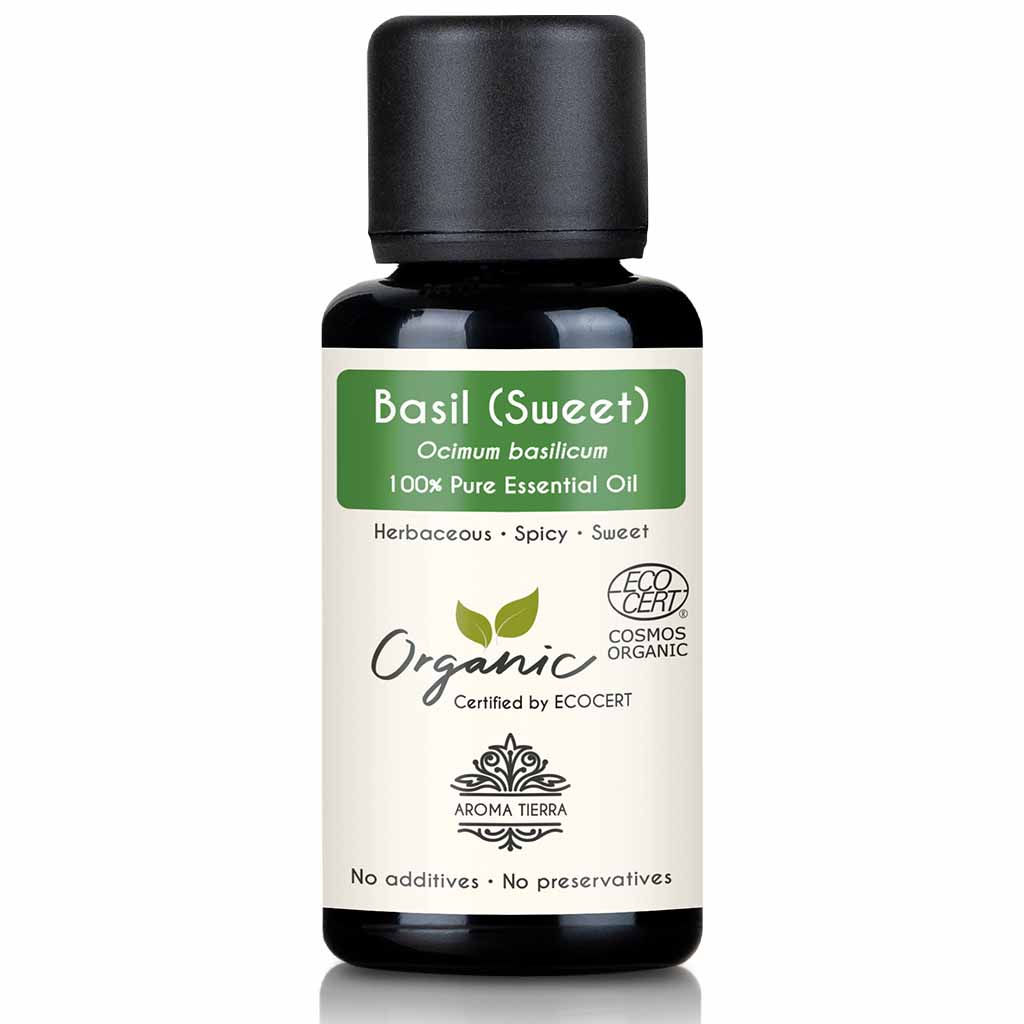 Organic basil essential oil natural therapeutic grade, 30 ml. 
