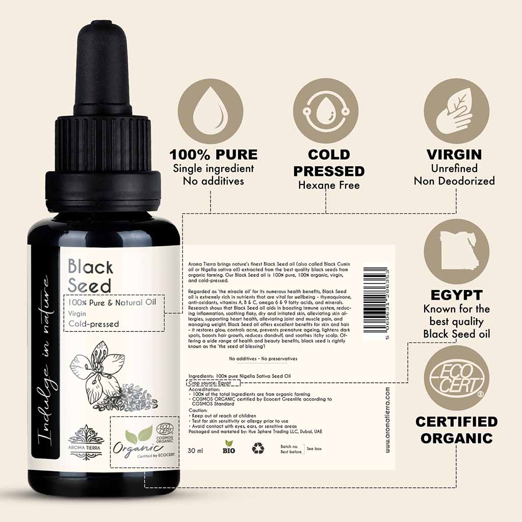 100% Pure Natural Organic Black Seed Oil from from Egypt cold pressed, no hexane and unrefined, virgin