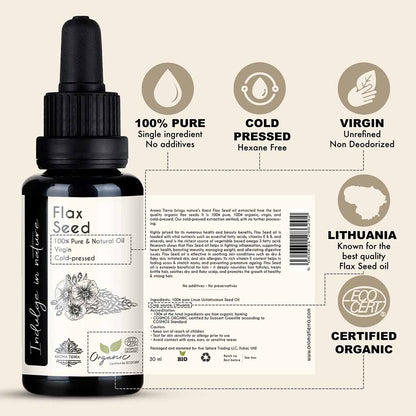  COSMO Certified Organic Flax Seed oil  from Lithuania, cold pressed, no hexane free and unrefined.