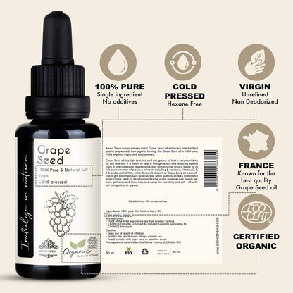 Best quality organic grape seed oil from France, cold pressed, no additives and extra virgin.