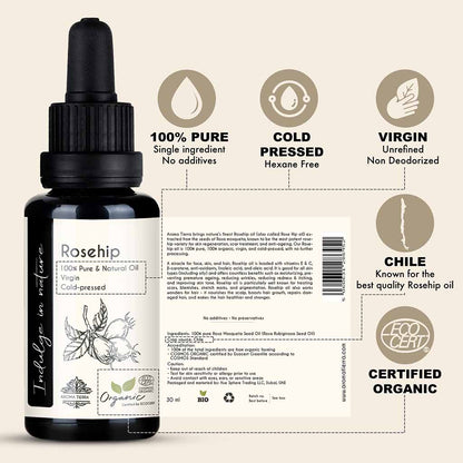 Aroma Tierra 100%  pure Rosehip oil unrefined with no additives, no hexane and undiluted.  