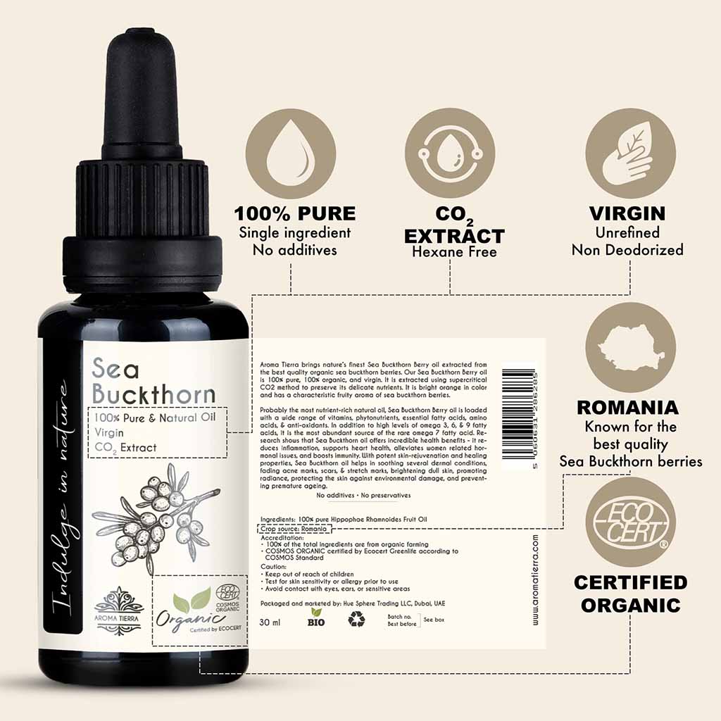 100% Pure Certified Organic Sea Buckthorn from Romania, reduces vaginal dryness.
