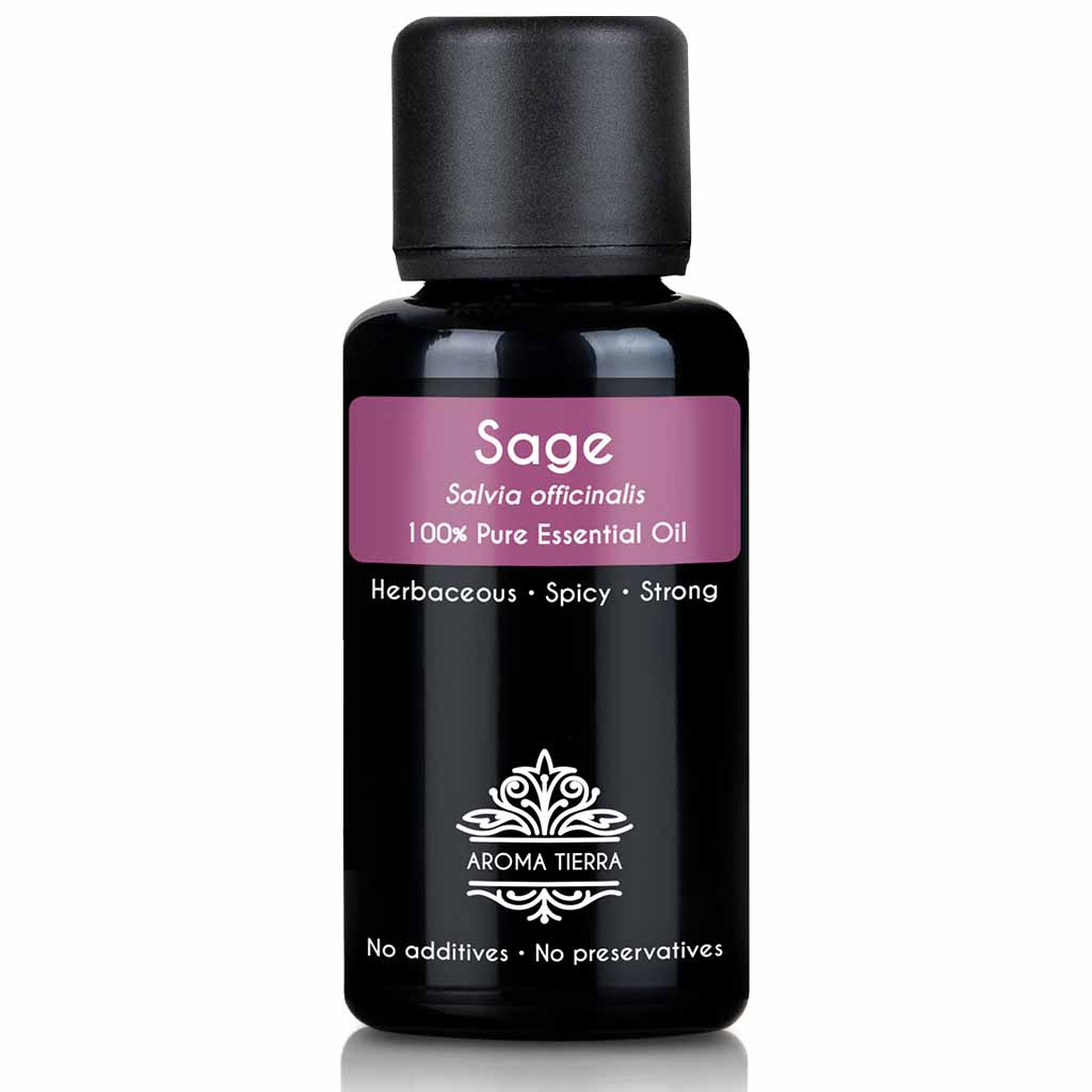 Aroma Tierra natural and pure sage essential oil therapeutic grade, 30 ml. 