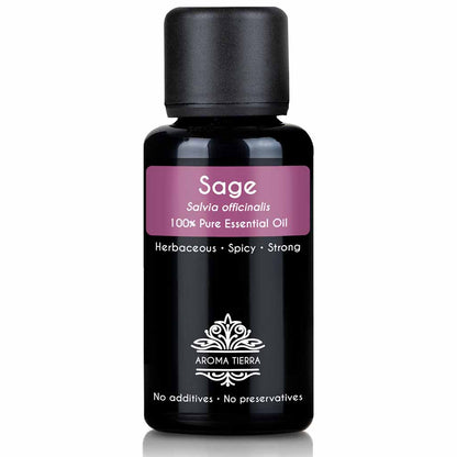 Aroma Tierra natural and pure sage essential oil therapeutic grade, 30 ml. 
