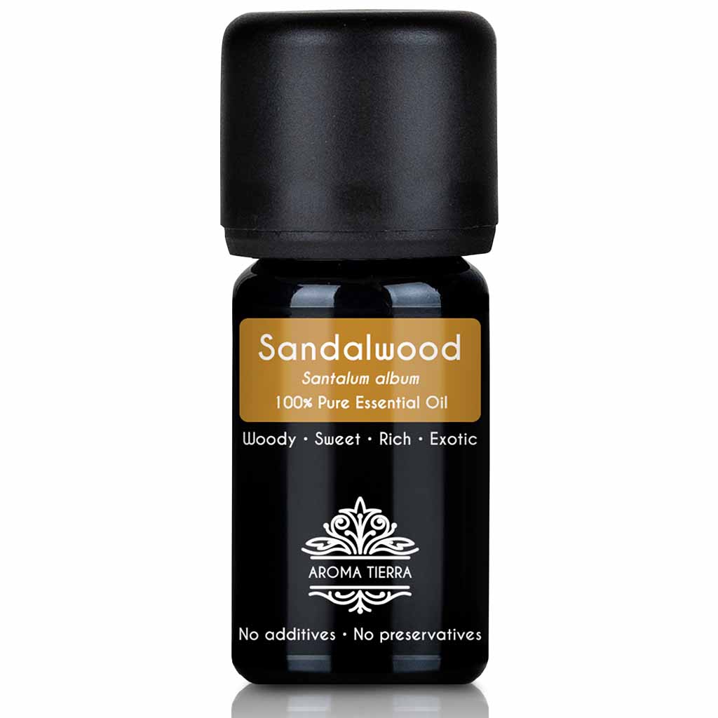 Aroma Tierra Natural Sandalwood essential oil  calming effect, enhance meditation and focus, 5ml.