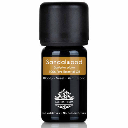 Aroma Tierra Natural Sandalwood essential oil  calming effect, enhance meditation and focus, 5ml.