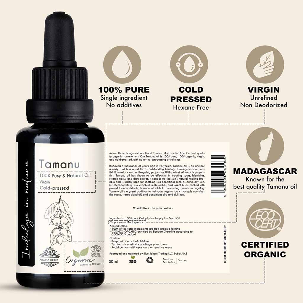 Aroma Tierra Tamanu oil from Madagascar, unrefined and no hexane.