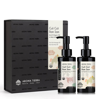 Aroma Tierra Organic Gift set of 2 for baby and kids body and hair oil, 100ml.