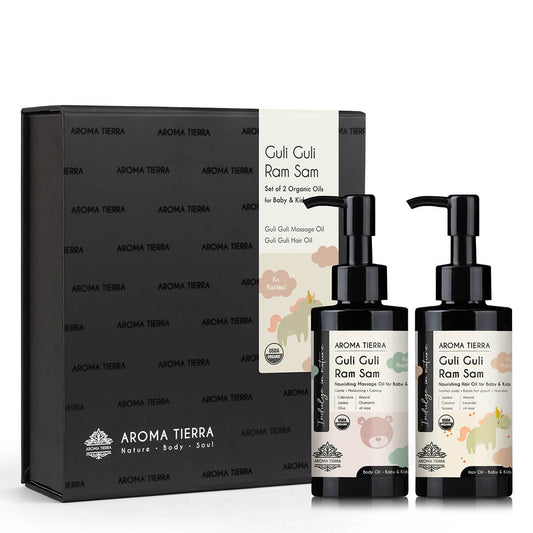 Aroma Tierra Organic Gift set of 2 for baby and kids body and hair oil, 100ml.