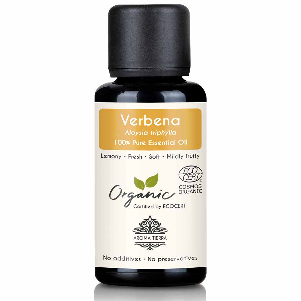Aroma Tierra Organic Verbena essential oil steam distillation of fresh leaves of organic Lemon Verbena, Aloysia triphyll, 30 ml. 