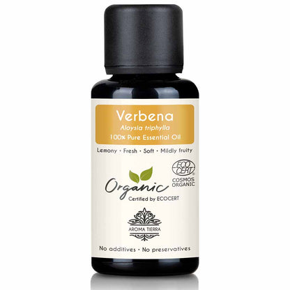 Aroma Tierra Organic Verbena essential oil steam distillation of fresh leaves of organic Lemon Verbena, Aloysia triphyll, 30 ml. 