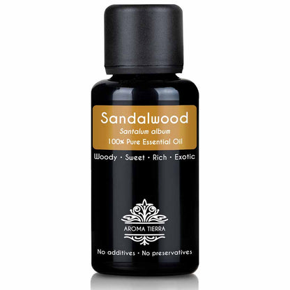 Aroma Tierra natural and pure Sandalwood essential oil therapeutic grade, 30 ml. 