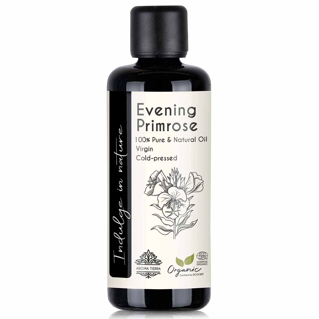 Aroma Tierra organic evening primrose oil  contains Omega 6,  Repairs skin-barrier, hydrates, fights acne, 100 ml. 