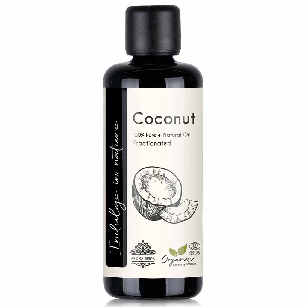 Aroma Tierra organic fractionated coconut oil great soluble career oil, treats dry heels, knees and elbow, 100 ml. 
