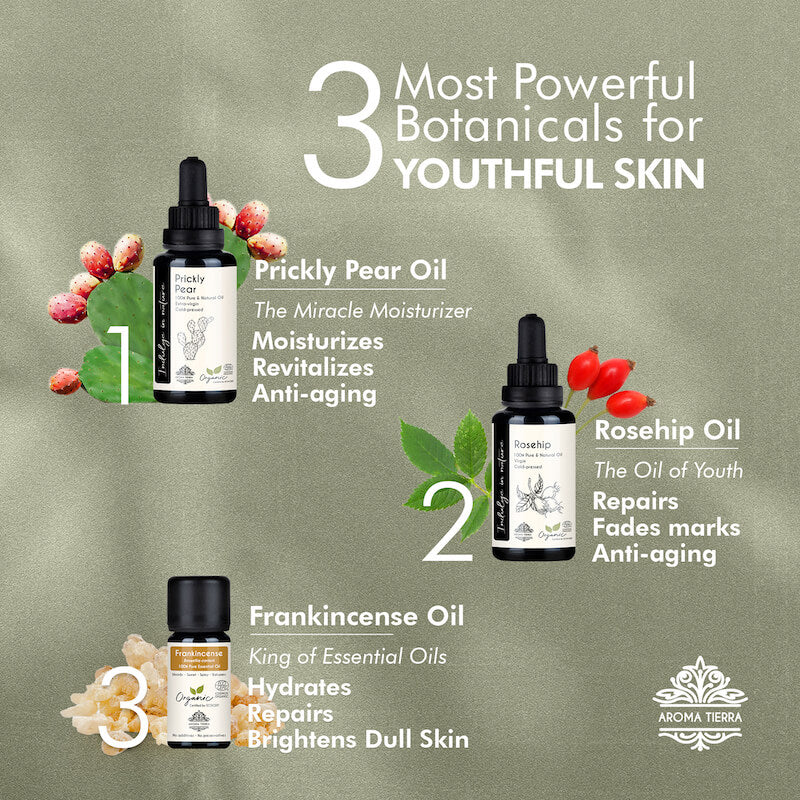 Face Oil Set - Rosehip, Prickly Pear, Frankincense Essential Oil