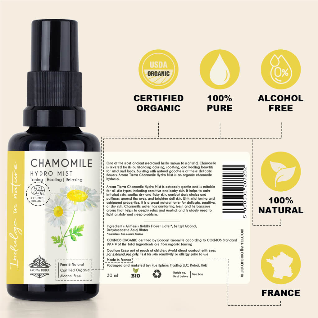 Chamomile Hydro Mist - Face, Toner, Relaxation - Hydrosol Water