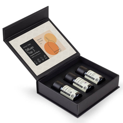 Aroma Tierra Top 3 essential oil blends for sleep, stress relief, for aromatherapy, best organic product for gifting. 