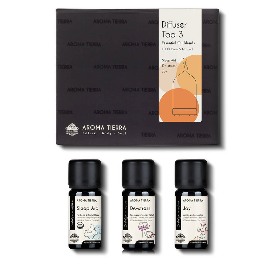 Aroma Tierra  essential oil for diffuser, blended, for aiding sleep, stress relief, promote feelings of happiness