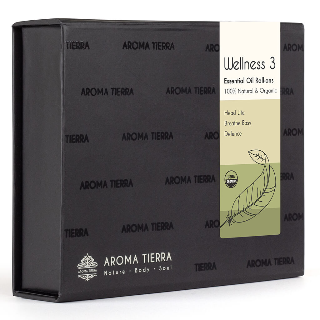 Aroma Tierra Wellness 3 Roll-on Set - For headache, cold relief, defence, Aromatherapy, Gift