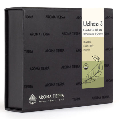 Aroma Tierra Wellness 3 Roll-on Set - For headache, cold relief, defence, Aromatherapy, Gift